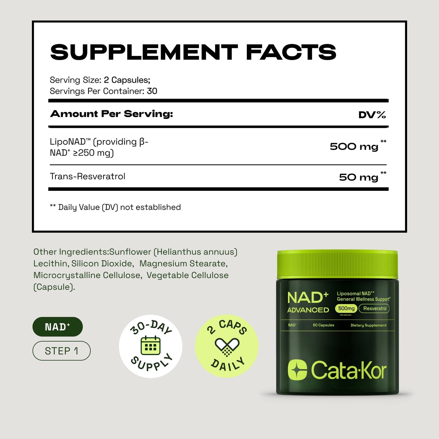 CEO's Bundle - Cata-Kor Liposomal Glutathione 500 mg, NMN 1000 mg, NAD+ Advanced 500 mg, CA AKG 1000 mg, Biotin, MSM, TMG, Hyaluronic Acid