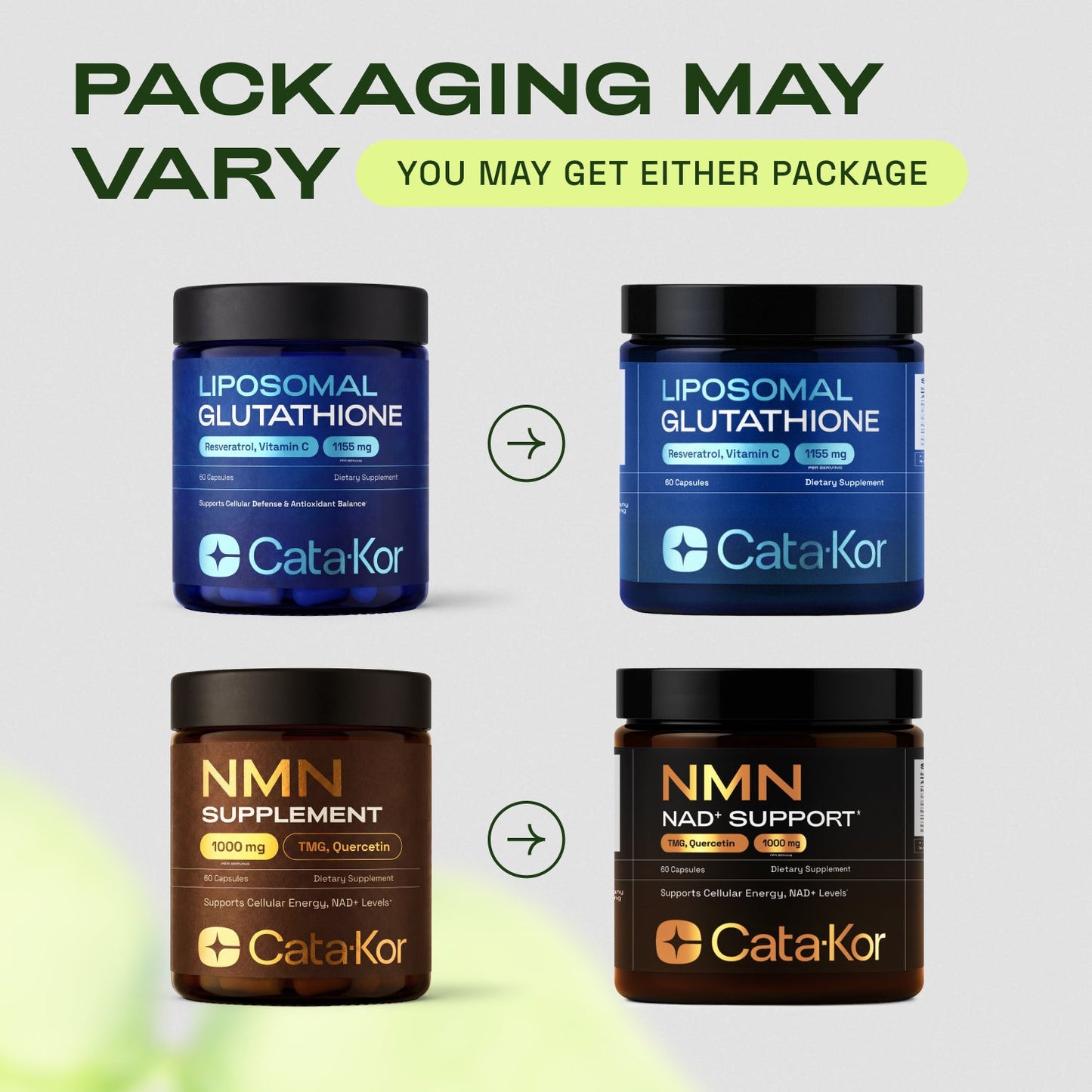 Cata-Kor Ultimate Longevity - NMN 1000 mg, Liposomal Glutathione 500 mg, CA AKG, Biotin, Hyaluronic Acid, MSM, Vitamin C