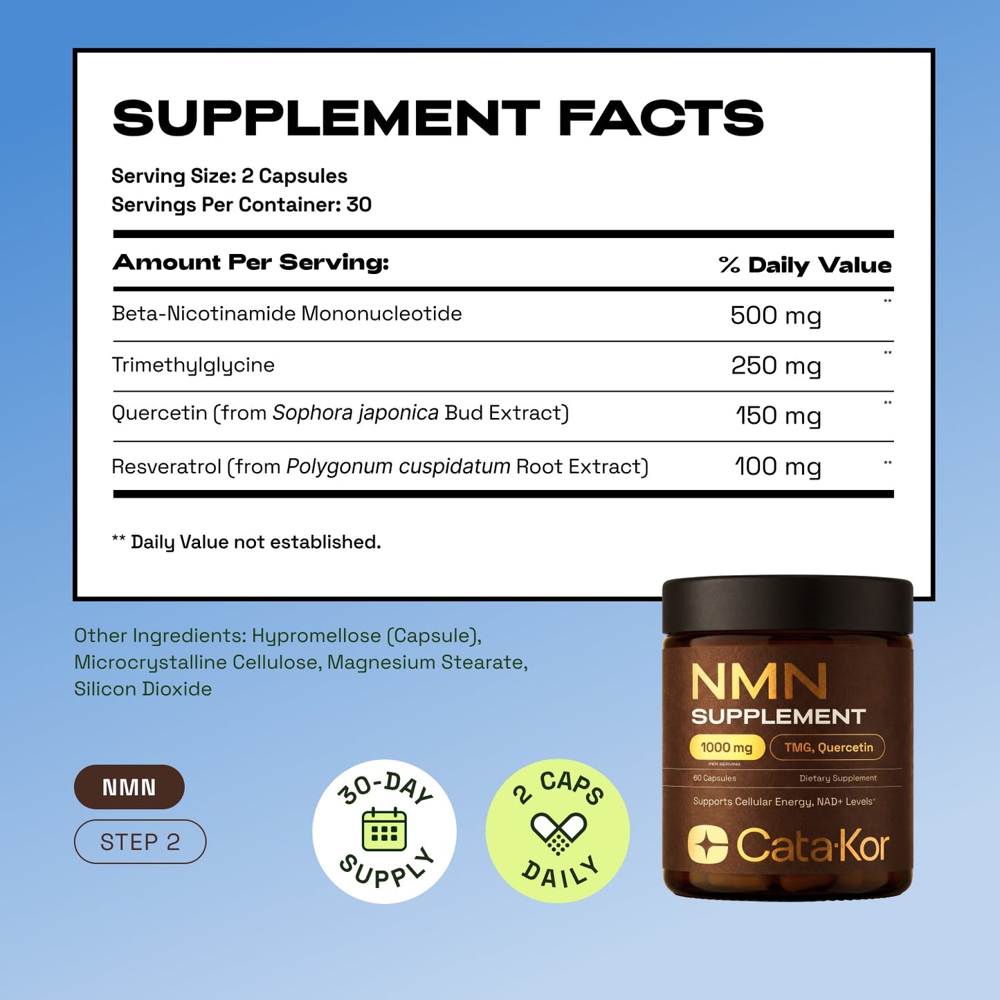 CEO's Bundle - Cata-Kor Liposomal Glutathione 500 mg, NMN 1000 mg, NAD+ Advanced 500 mg, CA AKG 1000 mg, Biotin, MSM, TMG, Hyaluronic Acid