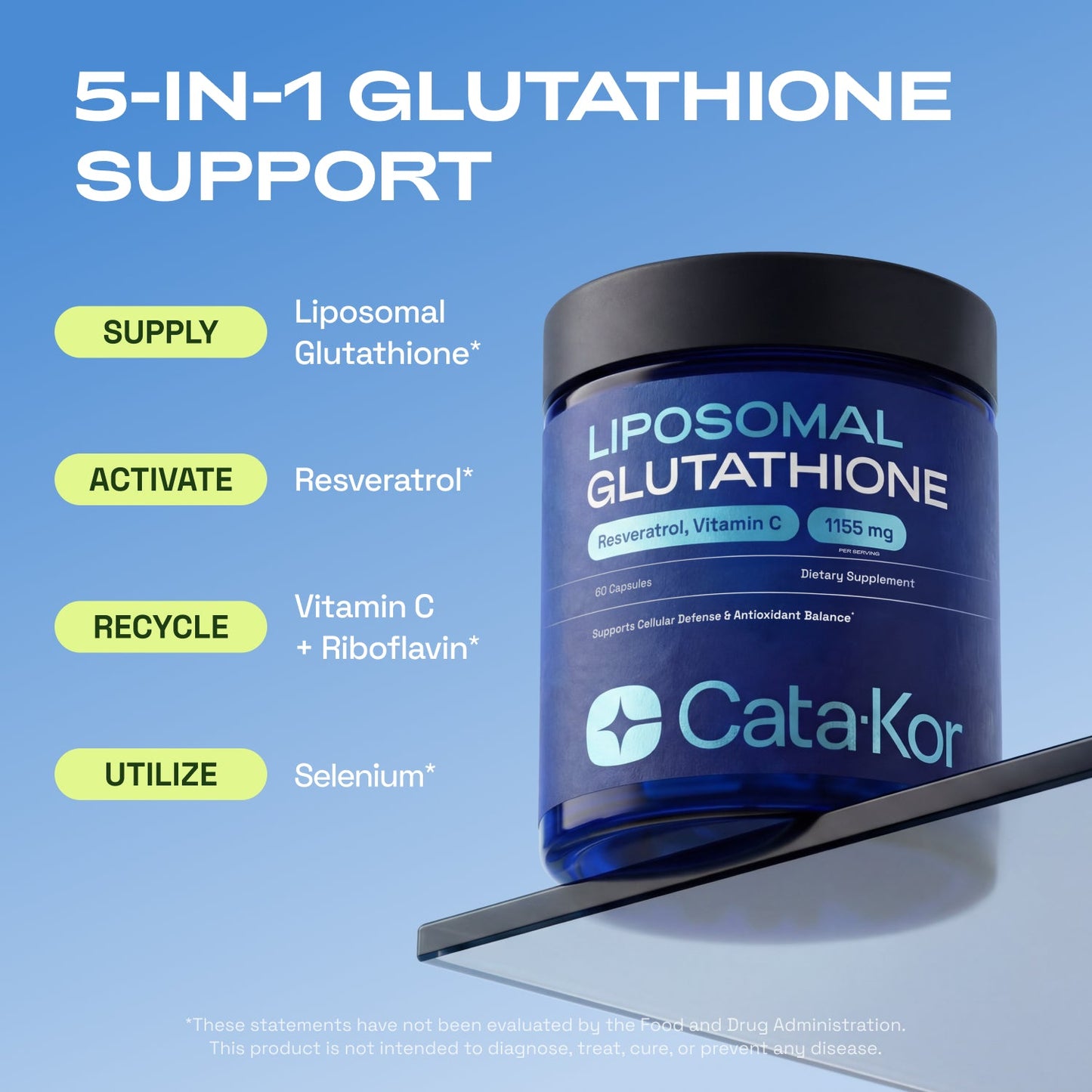 Cata-Kor Energy & Defense DUO - NMN 1,000 mg, Liposomal Glutathione 500 mg, Vitamin C, TMG, Resveratrol