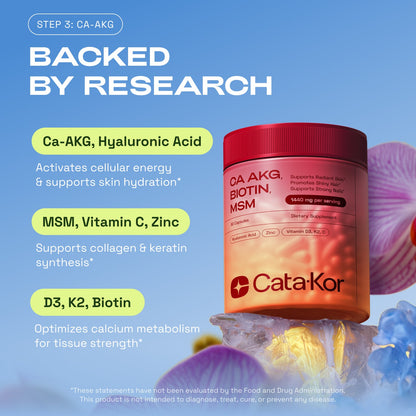 Cata-Kor Ultimate Longevity - NMN 1000 mg, Liposomal Glutathione 500 mg, CA AKG, Biotin, Hyaluronic Acid, MSM, Vitamin C