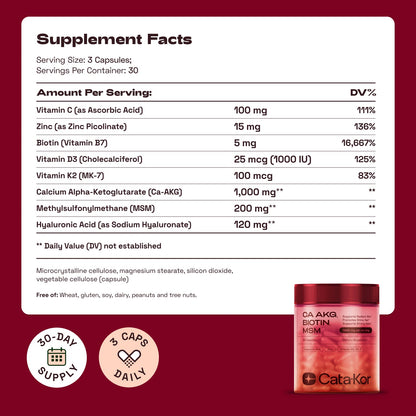 Cata-Kor NMN Longevity Support & Beauty Blend (CA AKG, Hyaluronic Acid & Biotin)
