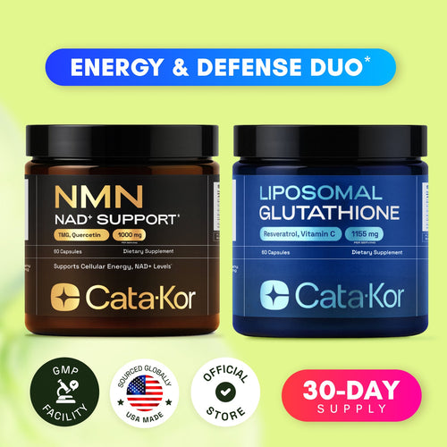 Cata-Kor Energy & Defense DUO - NMN 1,000 mg, Liposomal Glutathione 500 mg, Vitamin C, TMG, Resveratrol
