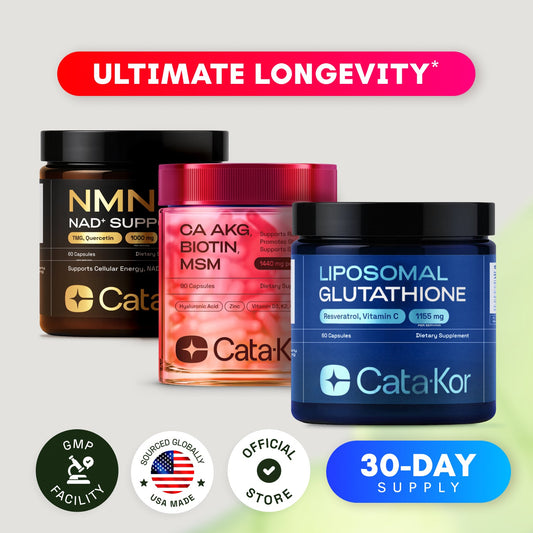 Cata-Kor Ultimate Longevity - NMN 1000 mg, Liposomal Glutathione 500 mg, CA AKG, Biotin, Hyaluronic Acid, MSM, Vitamin C